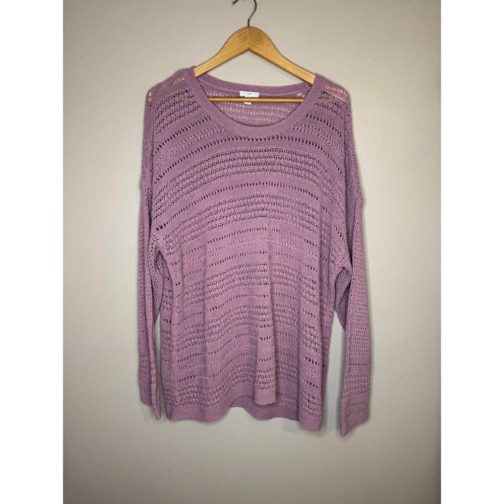 J.Jill Women 1X Purple Open Knit Crochet Sweater Cotton Blend Pointelle Pullover - Picture 1 of 4